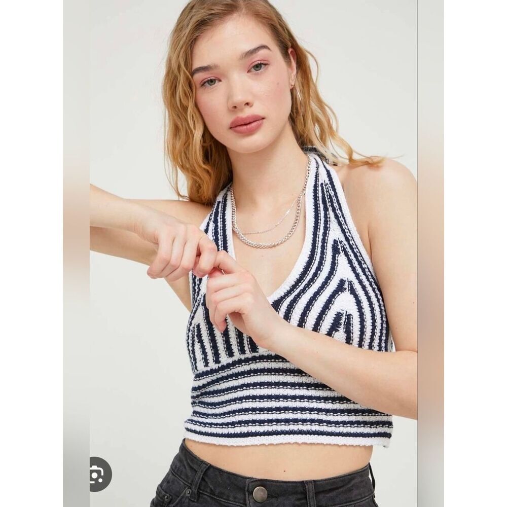Hollister Striped Crochet Halter Top